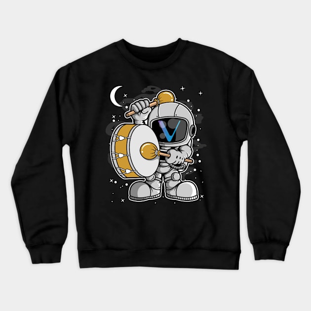 Astronaut Drummer Vechain VET Coin To The Moon Crypto Token Cryptocurrency Blockchain Wallet Birthday Gift For Men Women Kids Crewneck Sweatshirt by Thingking About